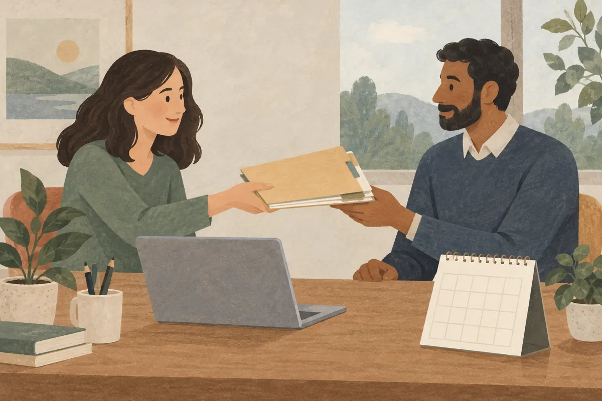 Ilustracja przekazania zadań współpracownikowi przed urlopem
